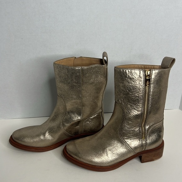 Tory Burch Halle Metallic Gold Leather Mid Calf Short Boots Shoes Size 6M - Picture 4 of 11